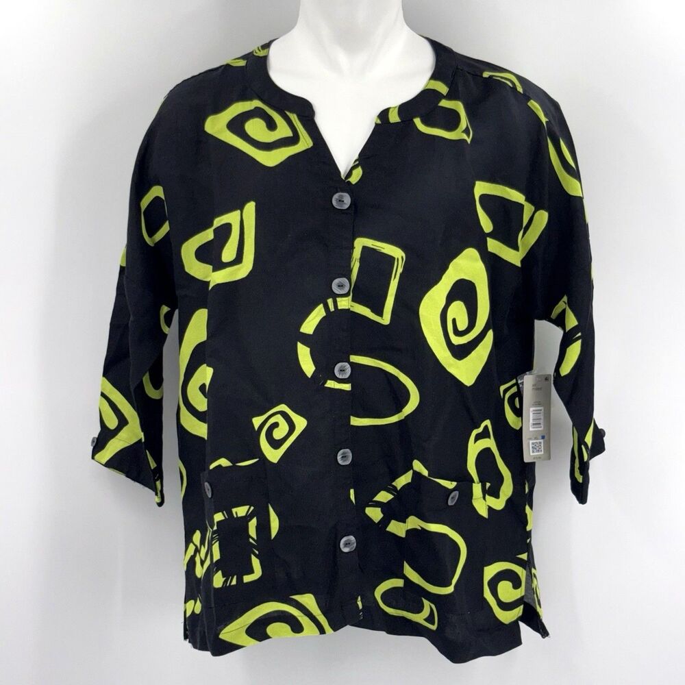 Ali Miles Button Up Down Linen Tunic Top Blouse Womens Size XL Artsy  Lagenlook